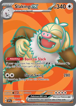Slaking ex Pokemon card from Surging Sparks, card number 227