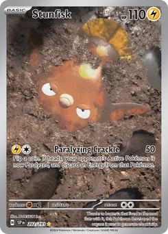Stunfisk Pokemon card from Surging Sparks, card number 202