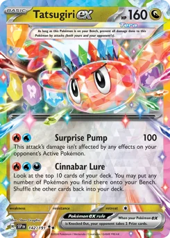 Tatsugiri ex Pokemon card from Surging Sparks, card number 142