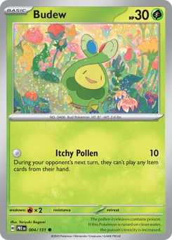 Budew Pokemon card from Prismatic Evolutions, card number 4