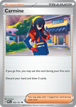 Carmine Pokemon card from Prismatic Evolutions, card number 103