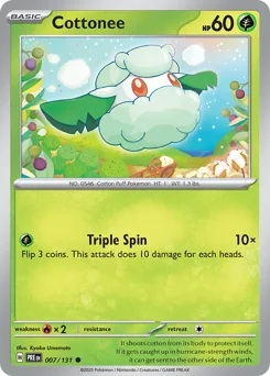 Cottonee Pokemon card from Prismatic Evolutions, card number 7
