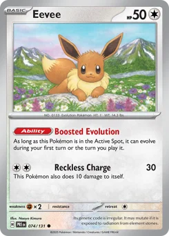 Eevee Pokemon card from Prismatic Evolutions, card number 74