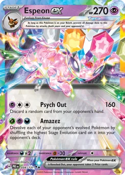 Espeon ex Pokemon card from Prismatic Evolutions, card number 34