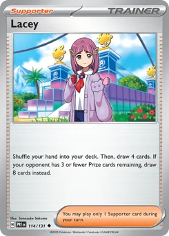 Lacey Pokemon card from Prismatic Evolutions, card number 114
