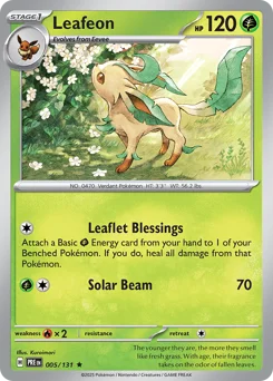 Leafeon Pokemon card from Prismatic Evolutions, card number 5