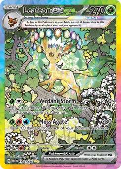 Leafeon ex Pokemon card from Prismatic Evolutions, card number 144
