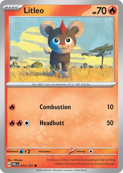 Litleo Pokemon card from Prismatic Evolutions, card number 15