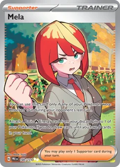 Mela Pokemon card from Prismatic Evolutions, card number 140