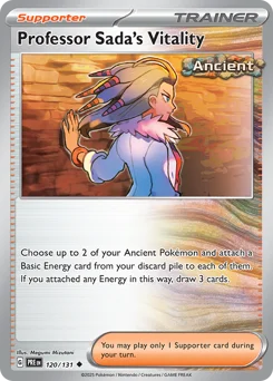 Professor Sada's Vitality Pokemon card from Prismatic Evolutions, card number 120