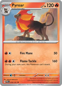 Pyroar Pokemon card from Prismatic Evolutions, card number 16