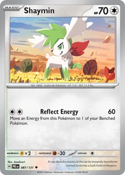 Shaymin Pokemon card from Prismatic Evolutions, card number 87