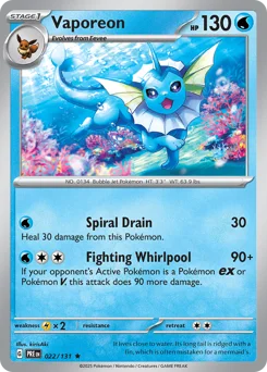 Vaporeon Pokemon card from Prismatic Evolutions, card number 22
