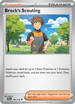 Brock's Scouting Pokemon card from Journey Together, card number 146