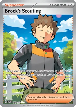 Brock's Scouting Pokemon card from Journey Together, card number 179