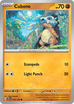 Cubone Pokemon card from Journey Together, card number 76