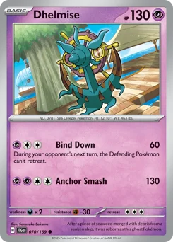 Dhelmise Pokemon card from Journey Together, card number 70