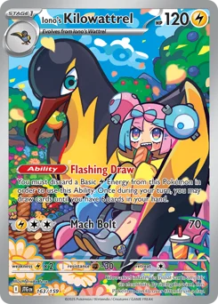Iono's Kilowattrel Pokemon card from Journey Together, card number 163