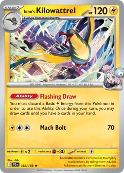 Iono's Kilowattrel Pokemon card from Journey Together, card number 55