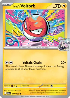 Iono's Voltorb Pokemon card from Journey Together, card number 47
