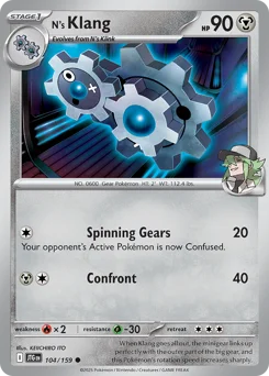 N's Klang Pokemon card from Journey Together, card number 104