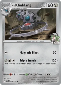 N's Klinklang Pokemon card from Journey Together, card number 105