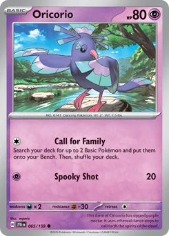 Oricorio Pokemon card from Journey Together, card number 65