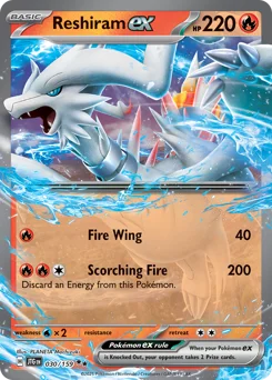 Reshiram ex Pokemon card from Journey Together, card number 30