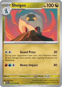 Shelgon Pokemon card from Journey Together, card number 113
