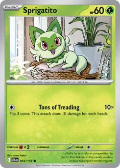 Sprigatito Pokemon card from Journey Together, card number 16