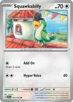 Squawkabilly Pokemon card from Journey Together, card number 141