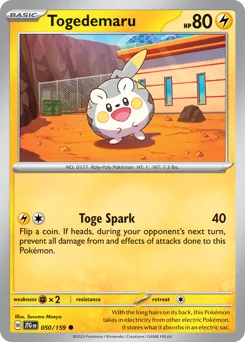 Togedemaru Pokemon card from Journey Together, card number 50