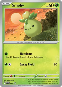 Smoliv Pokemon card from Scarlet & Violet Black Star Promos, card number 23