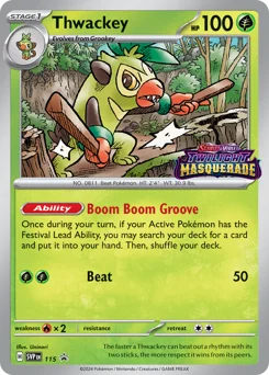 Thwackey Pokemon card from Scarlet & Violet Black Star Promos, card number 115