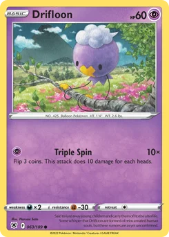 Drifloon Pokemon card from Astral Radiance, card number 63