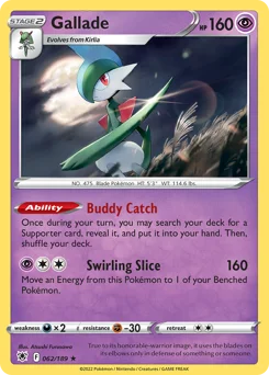 Gallade Pokemon card from Astral Radiance, card number 62