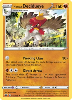 Hisuian Decidueye Pokemon card from Astral Radiance, card number 82
