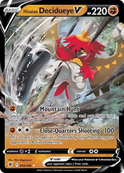 Hisuian Decidueye V Pokemon card from Astral Radiance, card number 83