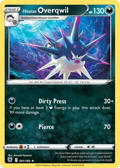 Hisuian Overqwil Pokemon card from Astral Radiance, card number 91