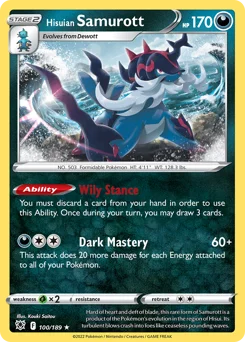 Hisuian Samurott Pokemon card from Astral Radiance, card number 100
