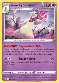 Hisuian Typhlosion Pokemon card from Astral Radiance, card number 52