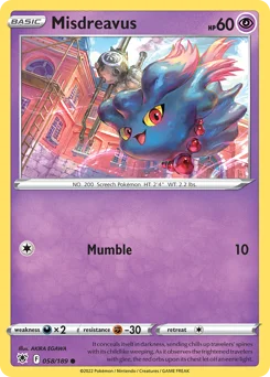 Misdreavus Pokemon card from Astral Radiance, card number 58