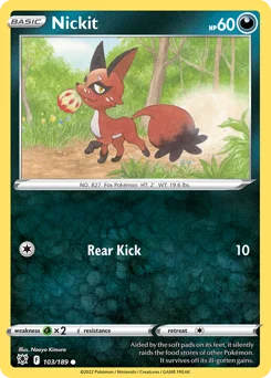 Nickit Pokemon card from Astral Radiance, card number 103