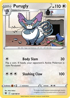 Purugly Pokemon card from Astral Radiance, card number 128
