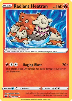 Radiant Heatran Pokemon card from Astral Radiance, card number 27