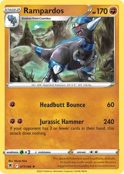 Rampardos Pokemon card from Astral Radiance, card number 77