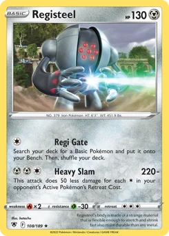 Registeel Pokemon card from Astral Radiance, card number 108