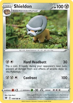 Shieldon Pokemon card from Astral Radiance, card number 109