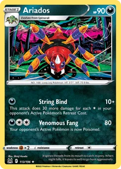 Ariados Pokemon card from Lost Origin, card number 113