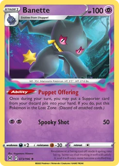 Banette Pokemon card from Lost Origin, card number 73